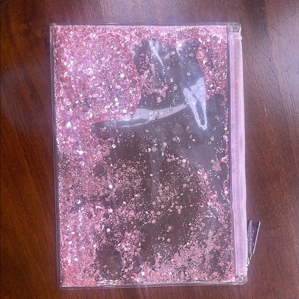 Yoobi pink Glitter Clear pencil case